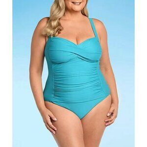 Sonnet Shores Womens One Piece Swimsuit Plus. Blue Lagoon. 24 W